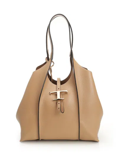 Tod's T Timeless Small Shopping Bag In Nude