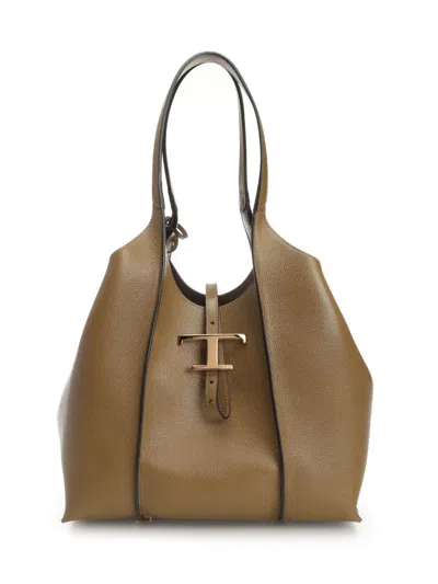 Tod's T Timeless Small Shopping Bag In Brown
