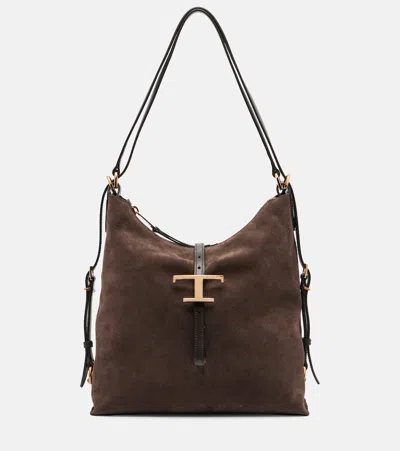 Tod's T Timeless Small Suede Tote Bag In Brown