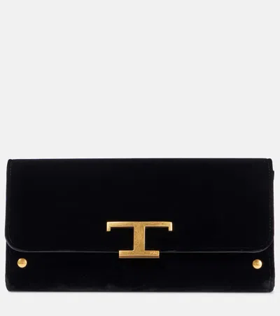 Tod's T Timeless Small Velvet Wallet On Chain In Black