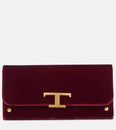 Tod's T Timeless Small Velvet Wallet On Chain In Burgundy