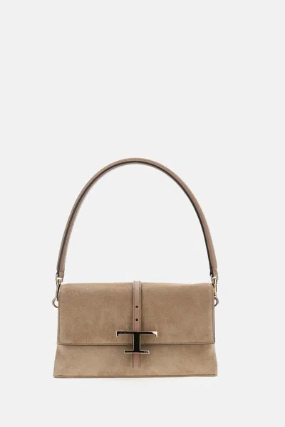TOD'S T TIMELESS SUEDE FLAP BAG