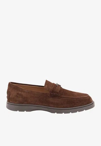 Tod's T Timeless Suede Loafers In Brown