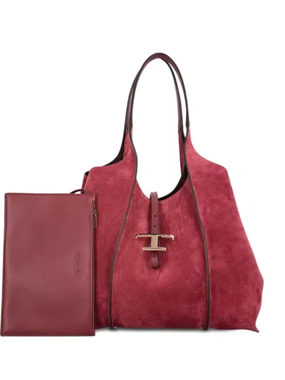 Tod's T Timeless Suede Shoulder Bag In Pink