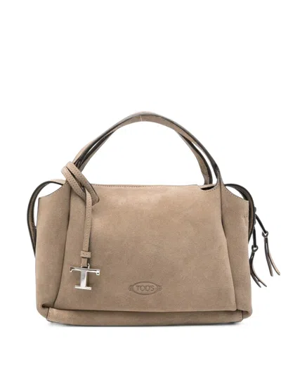 Tod's T Timeless Suede Tote Bag In Black