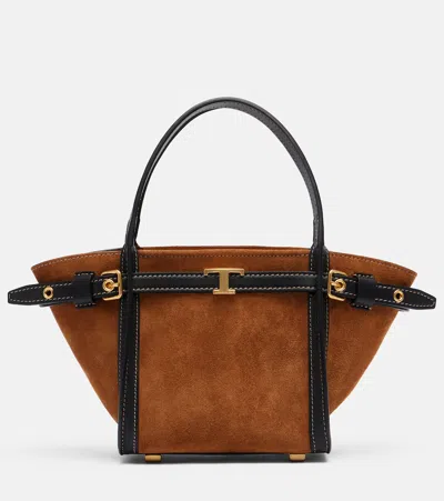 Tod's T Timeless Suede Tote Bag In Brown