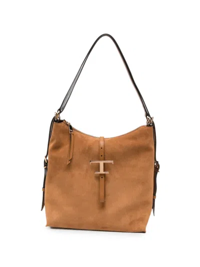 Tod's T Timeless Suede Tote Bag In Brown