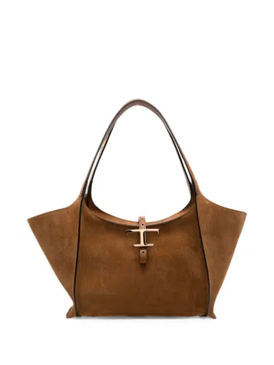 Tod's T Timeless Suede Tote Bag In Brown