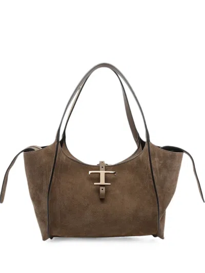 Tod's T Timeless Suede Tote Bag In Brown
