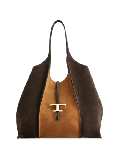 Tod's T Timeless Suede Tote Bag In Brown