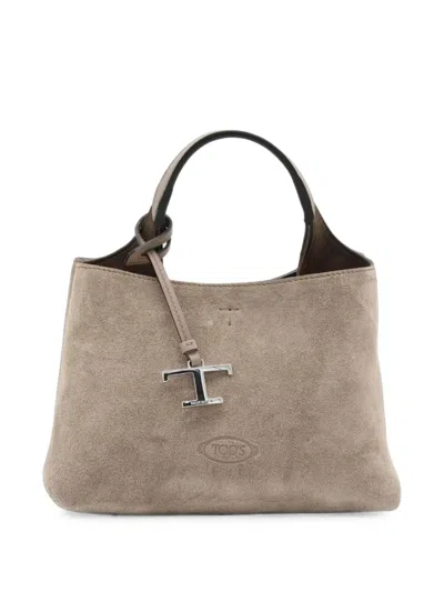 Tod's T Timeless Suede Tote Bag In Brown