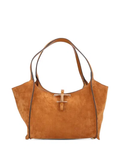 Tod's T Timeless Suede Tote Bag In Brown