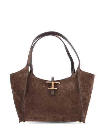Tod's T Timeless Suede Tote Bag In Brown