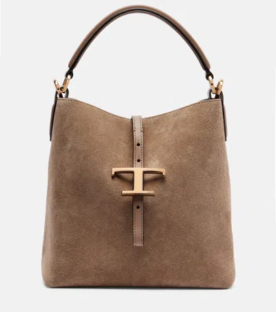 Tod's T Timeless Suede Tote Bag In Sand