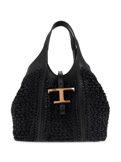 Tod's T Timeless Tote Bag In Black
