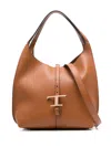 Tod's Brown Structured Pebbled Handbag With T-clasp And Detachable Pouch In Brown