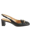 Tod's Square Toe Block Heel Gold-tone Hardware Slingback In Black