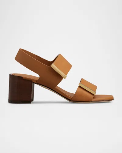 Tod's T55 Leather Double-strap Sandals In Kenia Scuro