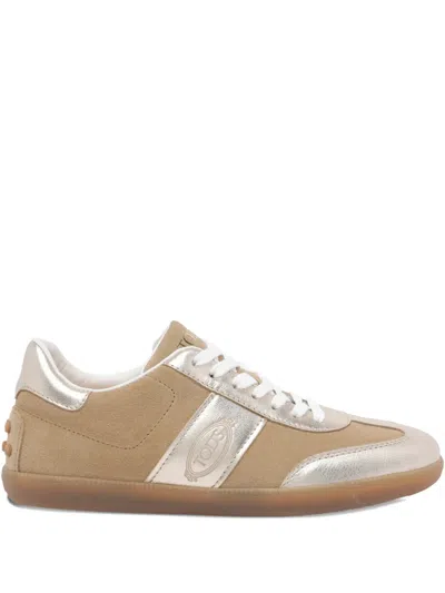 Tod's Tab Logo Suede Sneakers In Silver