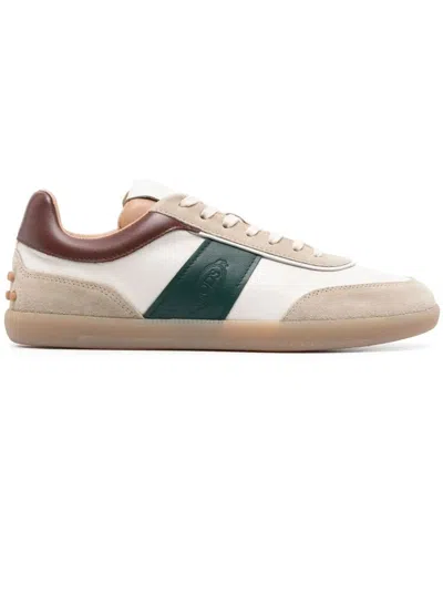Tod's Tabs Sneakers In Beige Suede In White