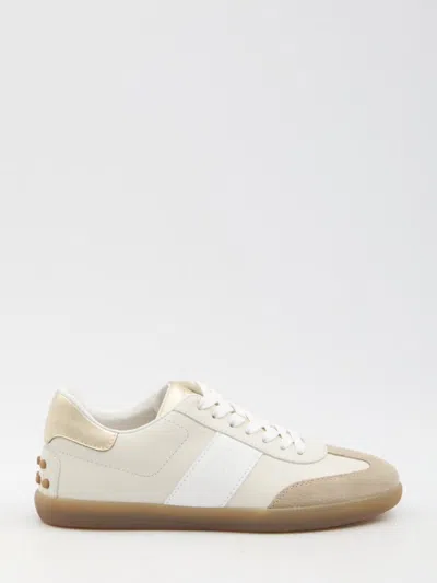 Tod's Smooth Leather Suede Sneakers In Beige