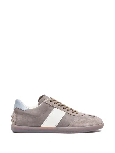 Tod's Suede Sneakers Round Toe Gommini Rubber Sole In Gray