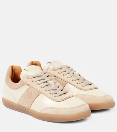 Tod's Tabs Suede-trimmed Leather Sneakers In Beige