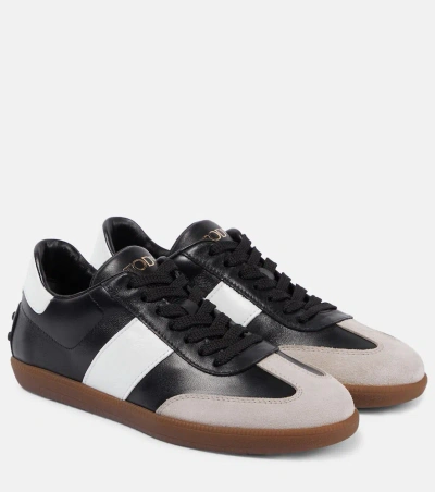 Tod's Tabs Suede-trimmed Leather Trainers In Black