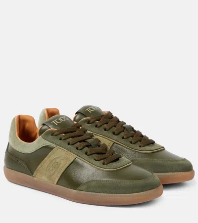 Tod's Tabs Suede-trimmed Leather Sneakers In Green