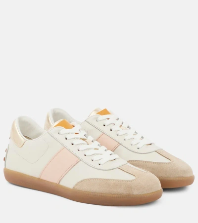 Tod's Tabs Suede-trimmed Leather Sneakers In White