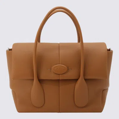 TOD'S TAN LEATHER REVERSE FALP SMALL TOP HANDLE BAG