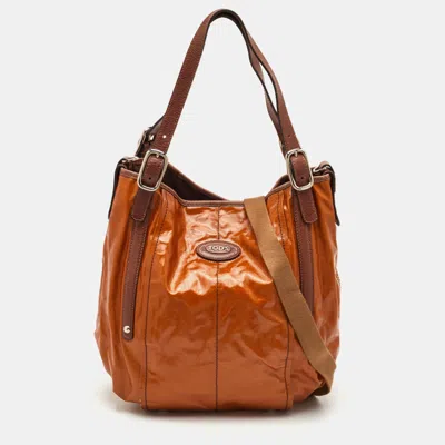 Pre-owned Tod's Tan/yellow Coated Canvas And Leather G-line Easy Sacca Shoulder Bag In Brown