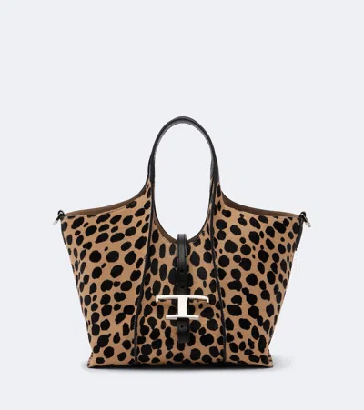 Tod's Tbs Small Leopard-print Calf Hair Tote Bag In Beige