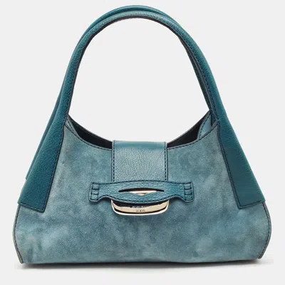 Pre-owned Tod's Teal Blue Leather And Suede Shoulder Bag