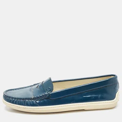 Pre-owned Tod's Teal Patent Leather Penny Loafers Size 35 In Green