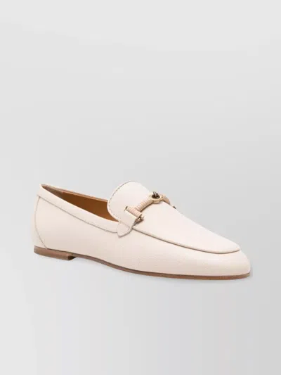 Tod's Textured Chain-link Round Toe Loafers In White