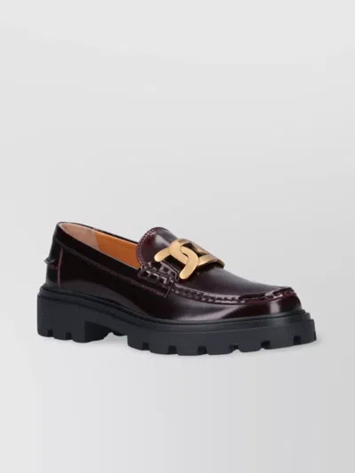 Tod's Thick Sole Leather Loafers With Metal Hardware In Black