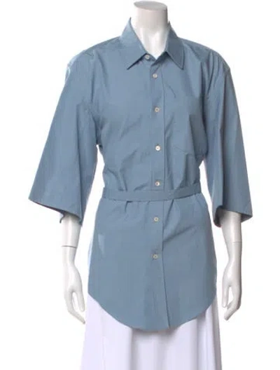 Pre-owned Tod's Three-quarter Sleeve Button-up Top In Blue