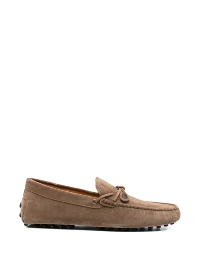Tod's Suede Gommino Loafers Lace Detail Bow In Brown