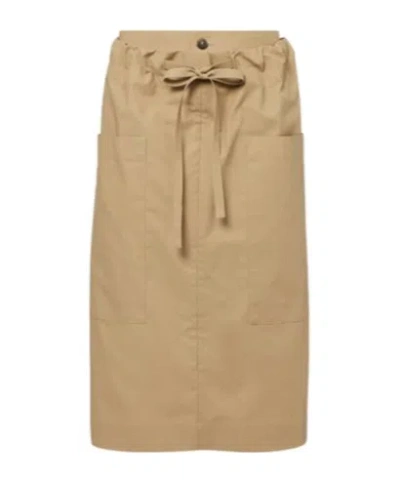 Tod's Tie-detail Coated Cotton Midi Skirt In Brown