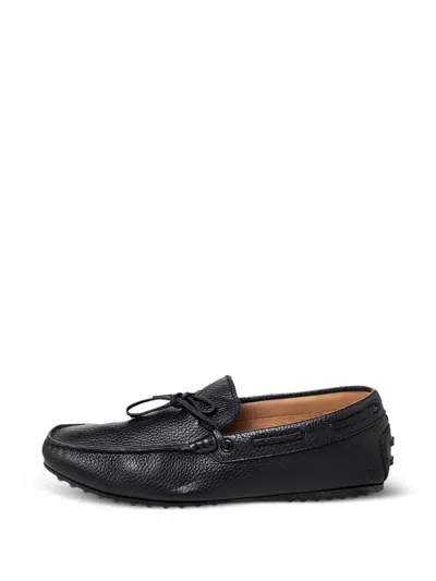Pre-owned Tod's Tie-fastening Pebbled Loafers In Black