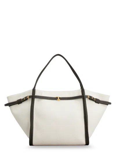 Tod's Tim Canvas And Leather Medium Shopping Bag In White