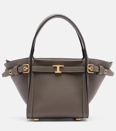 Tod's Tim Small Leather Top-handle Bag In Gray