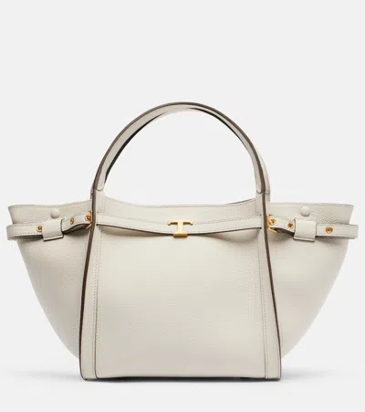 Tod's White Medium Tote Bag With T Timeless Plaque On The Front And Adjustable And Removable Shoulder Stra In Blue