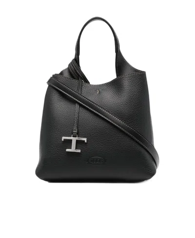 Tod's Timeless Leather Tote Bag In Black