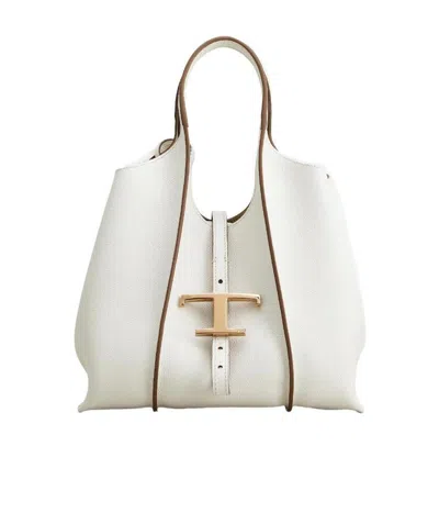 Tod's Timeless Logo Charm Tote Bag In White