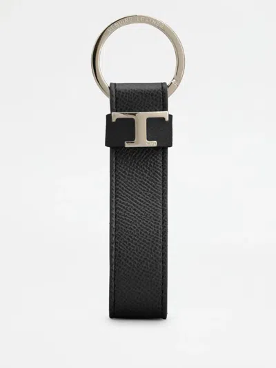 Tod's Timeless-logo Leather Keyring In Black