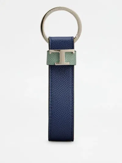 Tod's Timeless-logo Leather Keyring In Blue