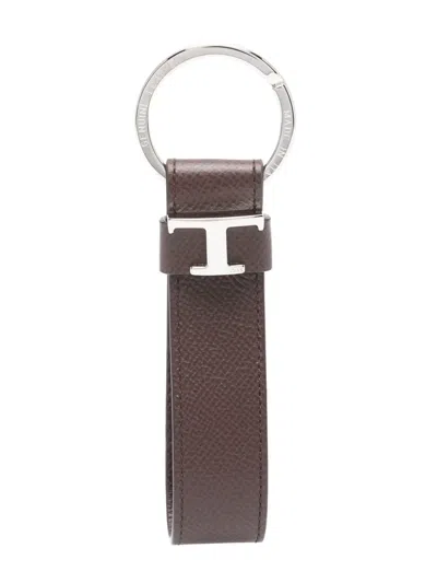 Tod's Timeless-logo Leather Keyring In Brown
