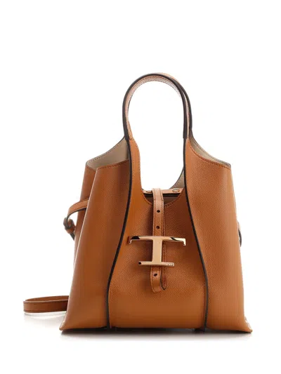 Tod's Timeless Logo Plaque Tote Bag In Beige